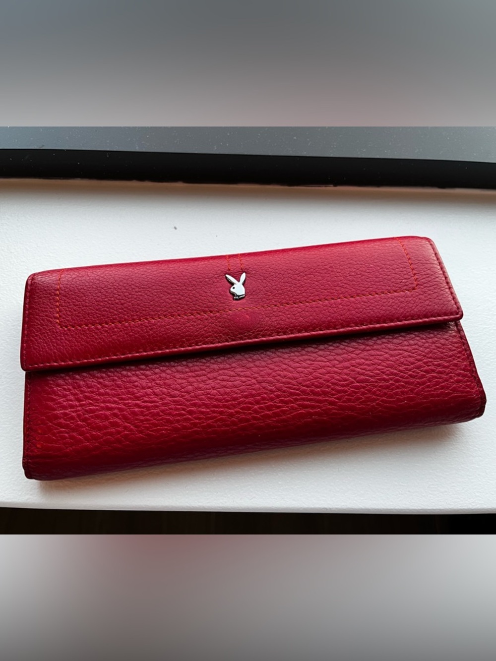 Red genuine leather fold-over wallet
